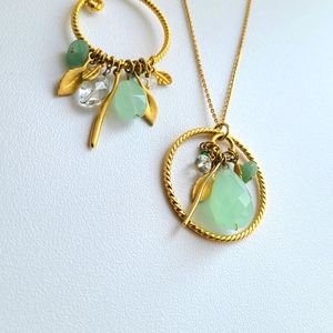 Banana Republic Earring and Necklace set Aqua and Gold Color